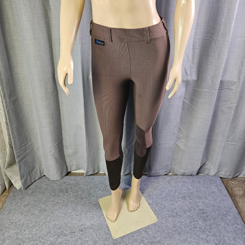 Irideon Riding Wear Womens Brown Ribbed Equestrian Breeches Knee Patch Large USA
